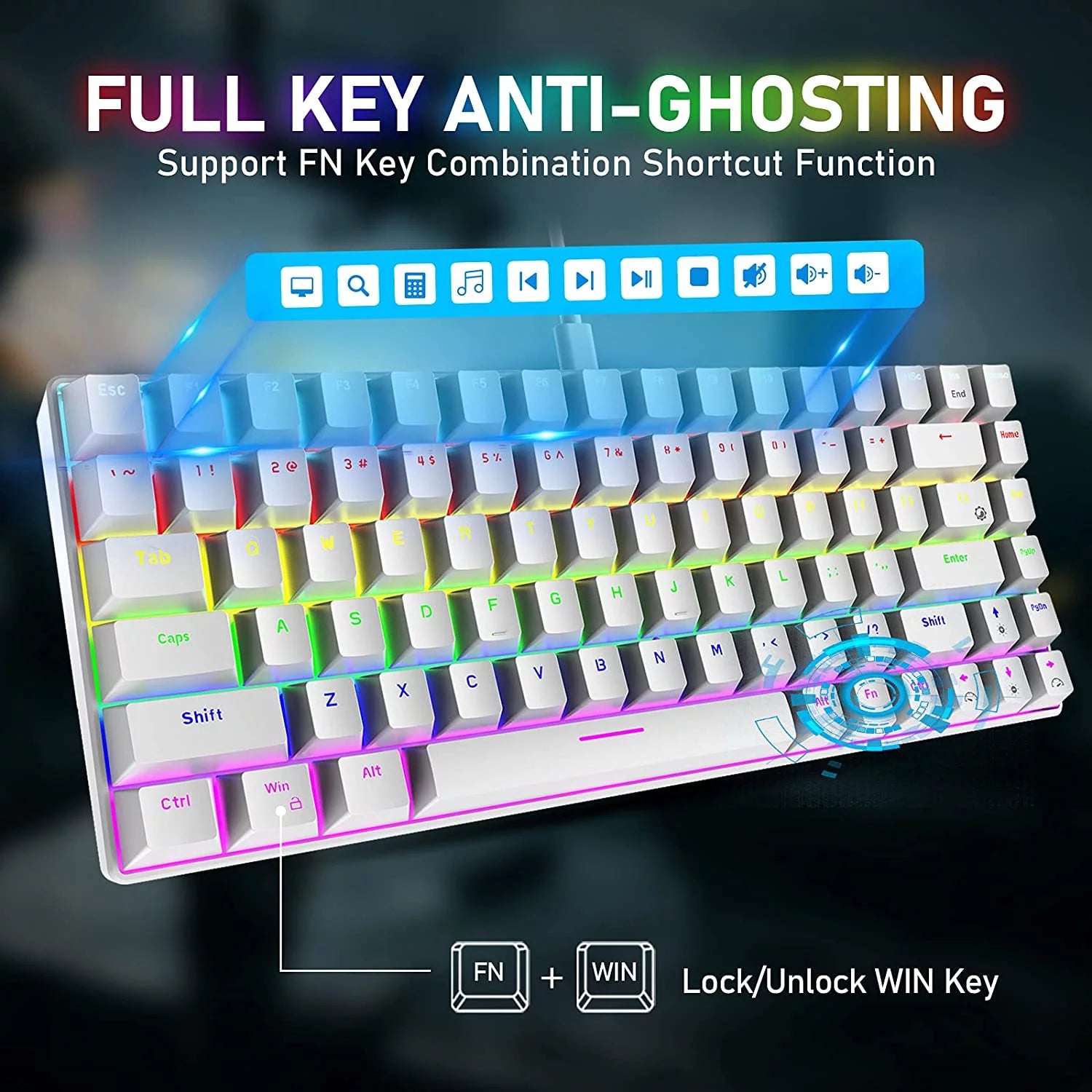 "Rainbow Disco Keyboard: The Ultimate Clickity-Clackity Typing Machine for Gaming, Work, and Office Shenanigans!"