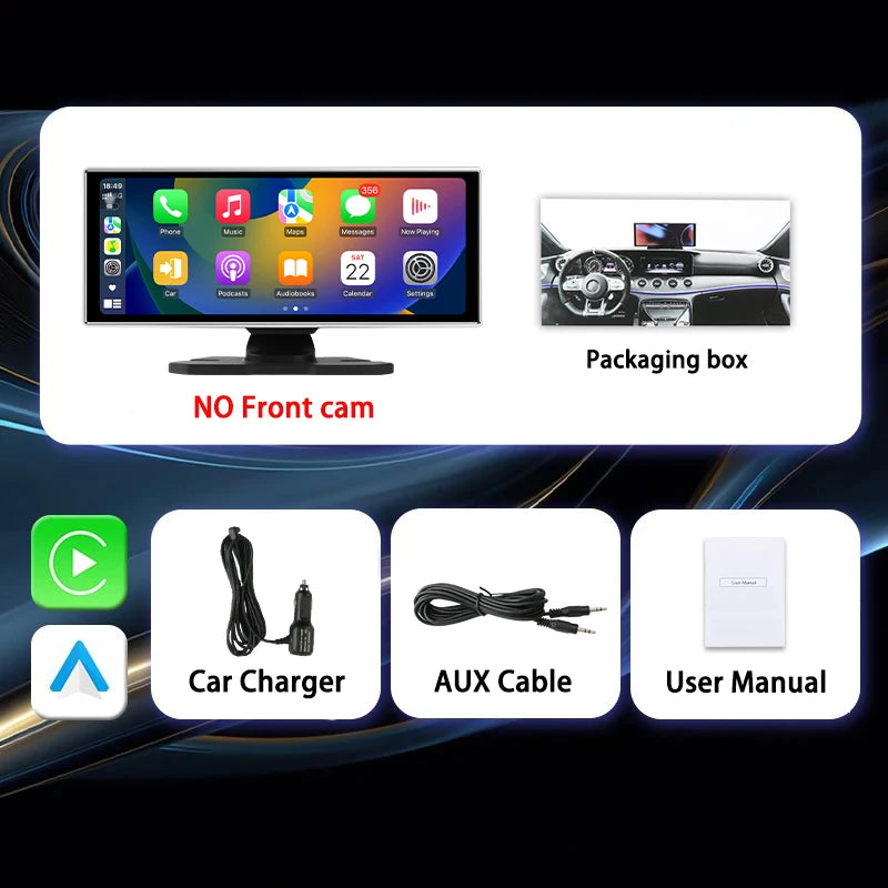 "4K Front Cam Car DVR with Wireless Carplay, Android Auto, QLED Screen, GPS & More!"