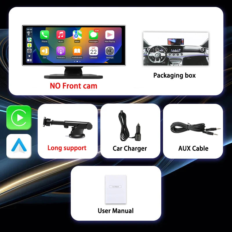 "4K Front Cam Car DVR with Wireless Carplay, Android Auto, QLED Screen, GPS & More!"