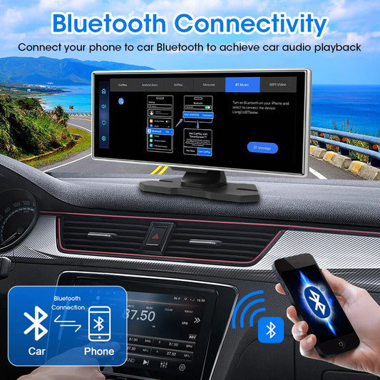 "4K Front Cam Car DVR with Wireless Carplay, Android Auto, QLED Screen, GPS & More!"